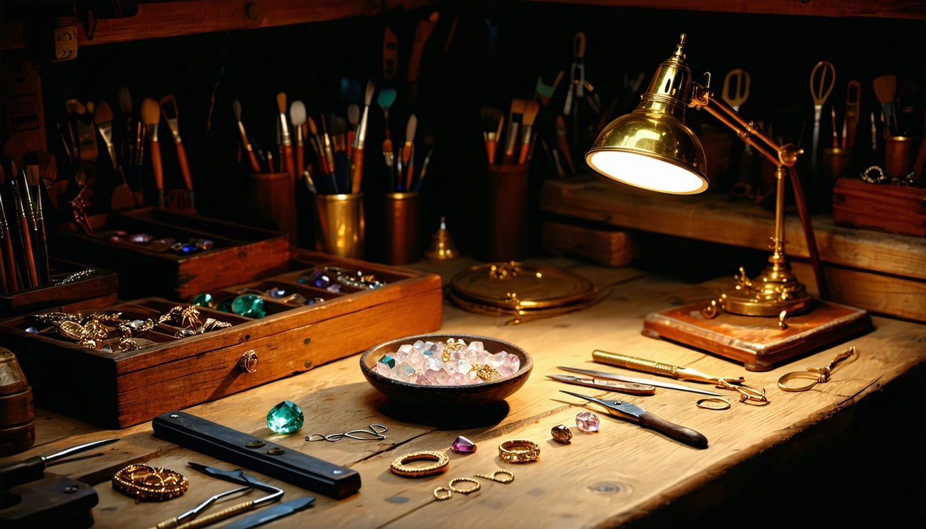 Jeweller workbench with precious materials